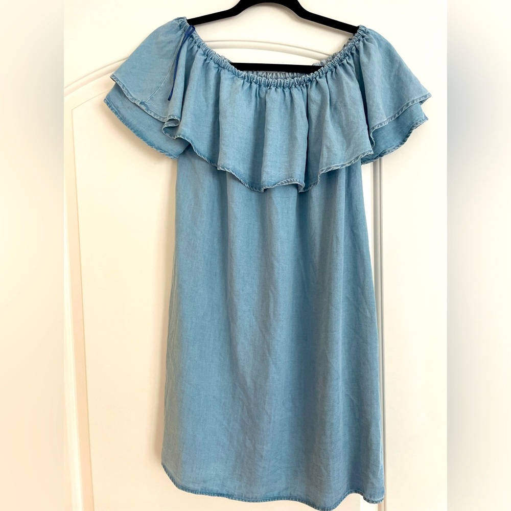 Zara denim off the shoulder ruffle dress small